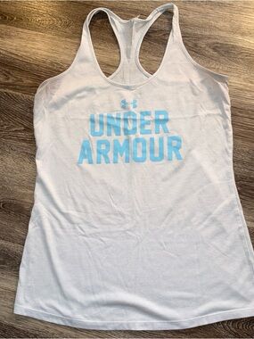Under Armour Grey Racerback Training Tank with Light Blue Logo Tag